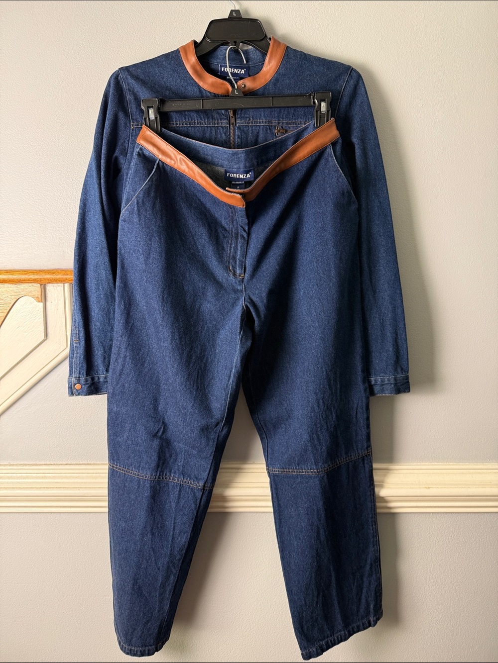 Vintage Forenza Dark Blue Denim jeans and jacket with Brown Trim